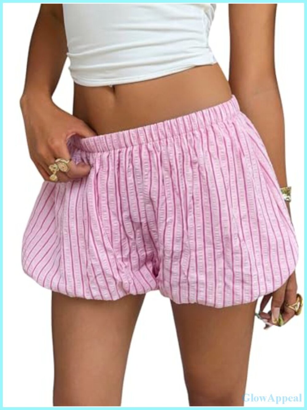 SOLY HUX Y2K Striped Bubble Puffy Balloon Mini Shorts Low Rise Elastic Waist